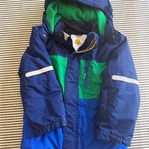 Boden Kids Blue and Green Puffer Jacket